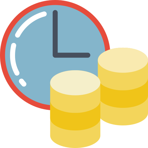 Icon showing clock and coins