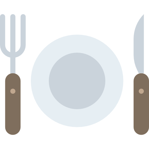 Icon of dinner plate with knife and fork